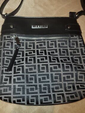 Fiorelli Black Geo Print Crossbody Purse Handbag Faux Leather Women's Logo